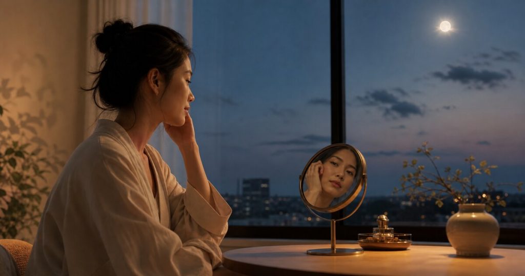 คนนั่งใต้แสงจันทร์กับกระจกเล็ก สื่อถึง Reflector
