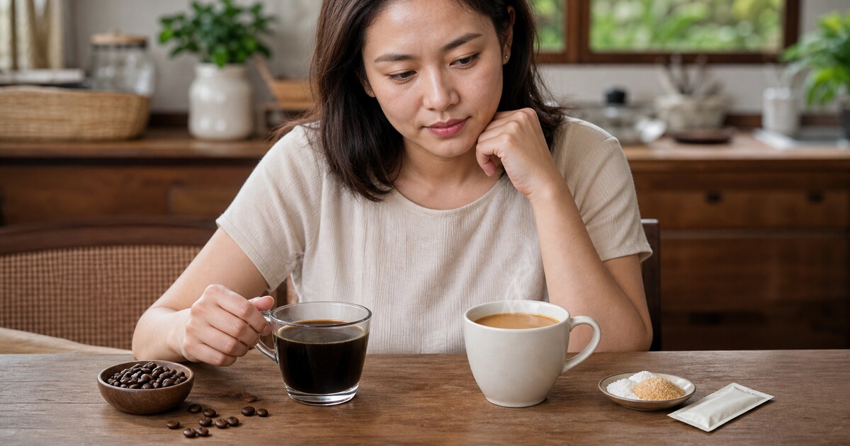 ผู้หญิงไทยเปรียบเทียบกาแฟดำกับกาแฟปรุงสำเร็จแบบครีมและน้ำตาล