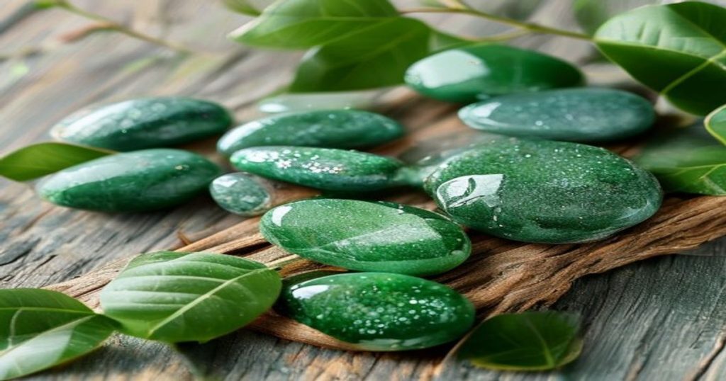หินกรีนอเวนจูรีนสีเขียวมีประกายวิบวับ