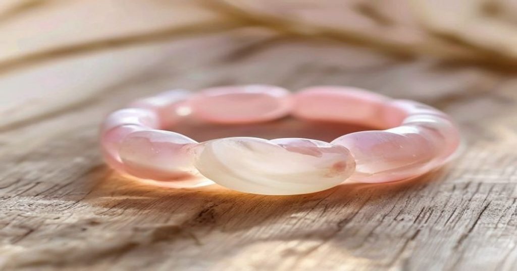 สร้อยข้อมือหินโรสควอตซ์และมูนสโตนโทนชมพูวางคู่กัน