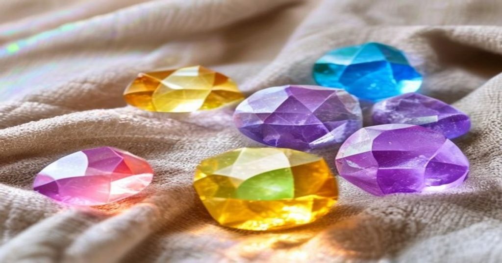 ภาพสื่อจักระ 7 จุดโทนสีรุ้งนุ่มบนพื้นหลังอบอุ่นสงบ